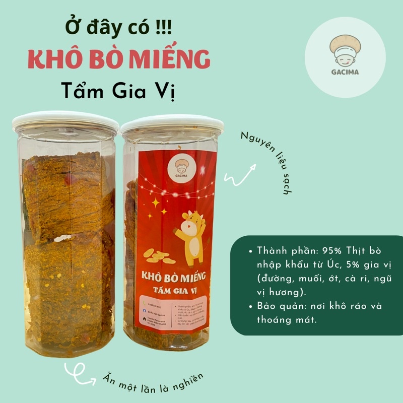 Khô Bò Miếng Tẩm Gia Vị Ăn Liền, Đồ Ăn Vặt Gacima Freeship Hũ 300gr