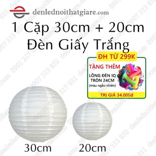 01 cặp đèn lồng giấy 30cm + 20cm màu trắng tinh - phong cách nhật, hiện đại