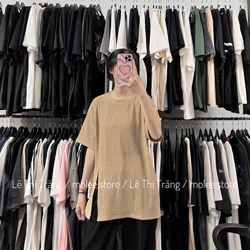 Áo xốp tay lỡ phông trơn xẻ tà - ảnh thật