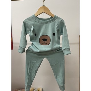 Đồ Bộ Dài Tay Tai Gấu(Mã 15) Chất Len Tăm💕LINA KIDS💕. Bộ đồ ngủ thu đông cho bé trai gái 8-18kg