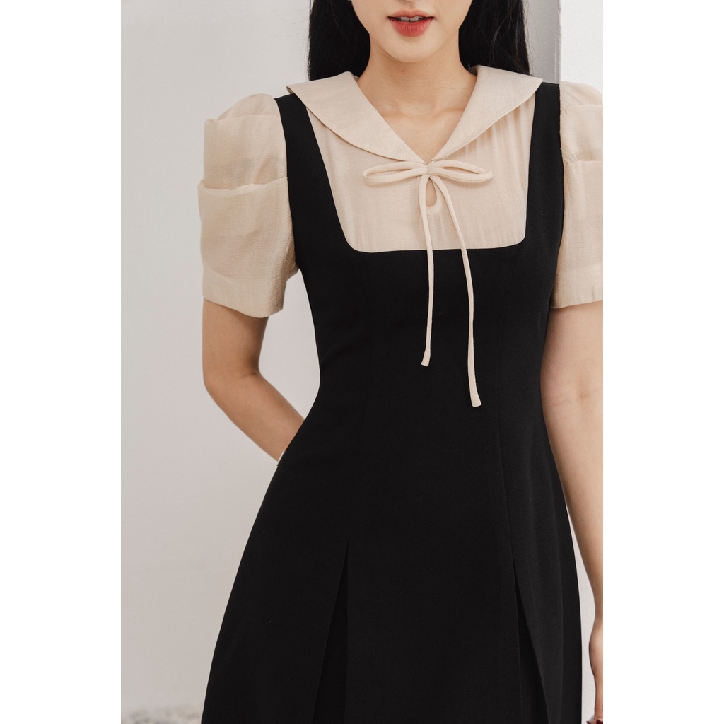 Váy yếm phối cổ nơ tay xếp kiểu sang trọng chính hãng TIINSTORE VHN768