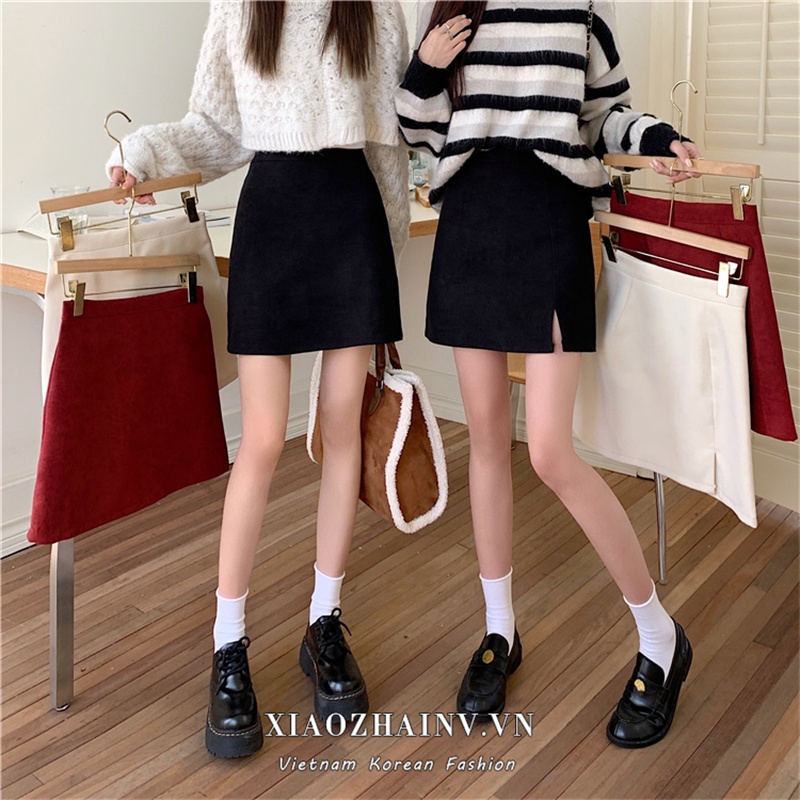 Xiaozhainv Chân Váy Lưng Cao Dáng Chữ A Thiết Kế Xẻ Tà Với 3 Màu Sắc Chọn Lựa Phong
