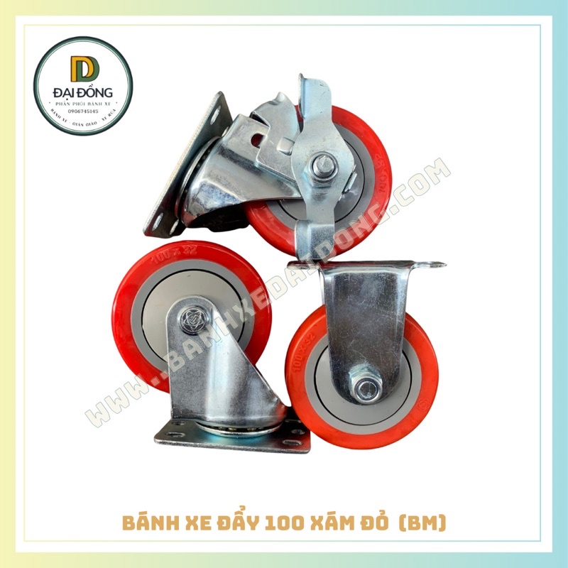 BÁNH XE ĐẨY COMBO 100 XÁM ĐỎ ( 4 CÁI )