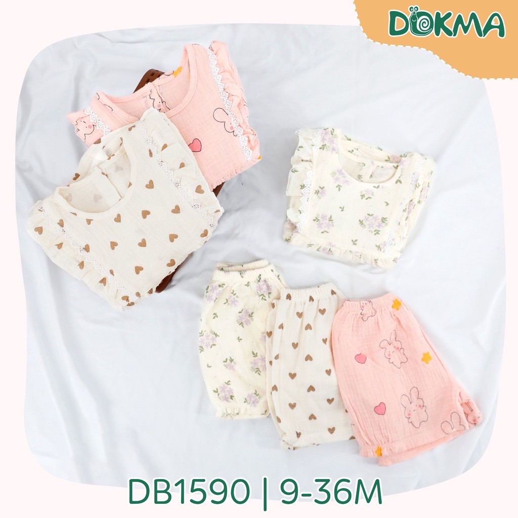 Bộ xô Muslin Dokma cho bé gái bề mặt vải mềm mại, thấm hút tốt thông thoáng cho bé.