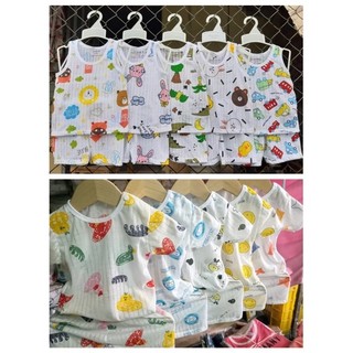 Bộ ba lỗ/sát nách và cộc tay cotton giấy bé trai bé gái