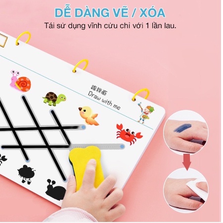 Tập tô vẽ thông minh xóa được - Đồ chơi Giáo dục toàn diện Montessori cho bé từ 2 3 4 5 tuổi