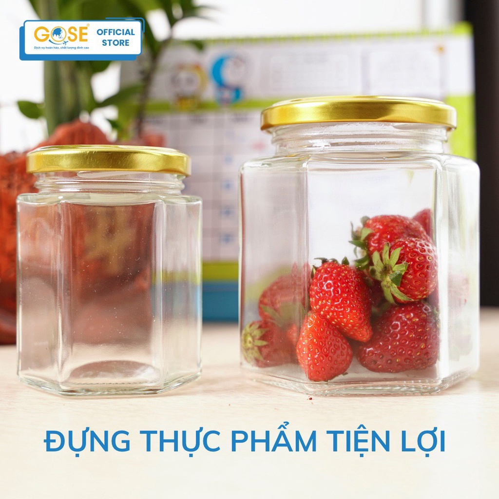 Hũ thủy tinh lục giác GOSE hộp đựng thực phẩm mật ong gia vị trong bếp nắp thiếc đủ cỡ