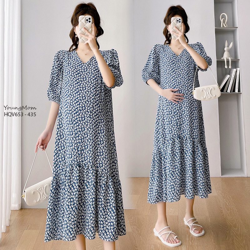 Đầm bầu HQV653 hàng nhập cao cấp shop Young Mom