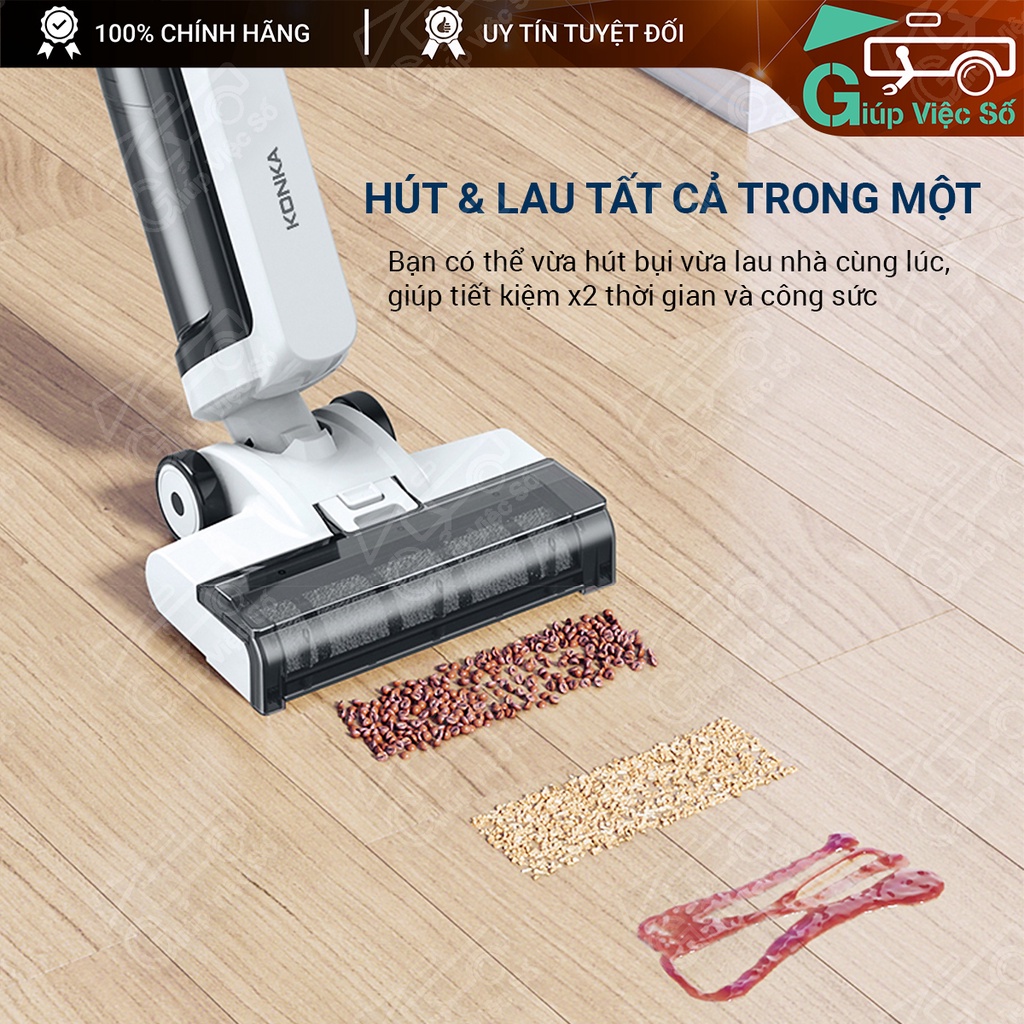 Máy Hút Bụi Khô / Ướt Không Dây TỰ LÀM SẠCH Đa Năng KONKA - Máy Hút Bụi Lau Nhà Cầm Tay Công Nghệ Mới 2 Hộp Nước