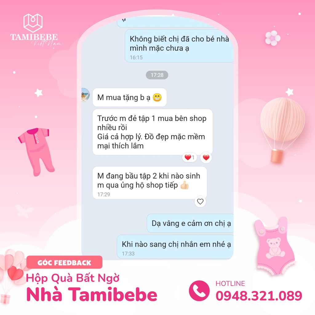 Set Quà Tặng Thôi Nôi Đầy Tháng Em Bé Tamibebe - Quần Áo Sơ Sinh - Thỏ Hồng
