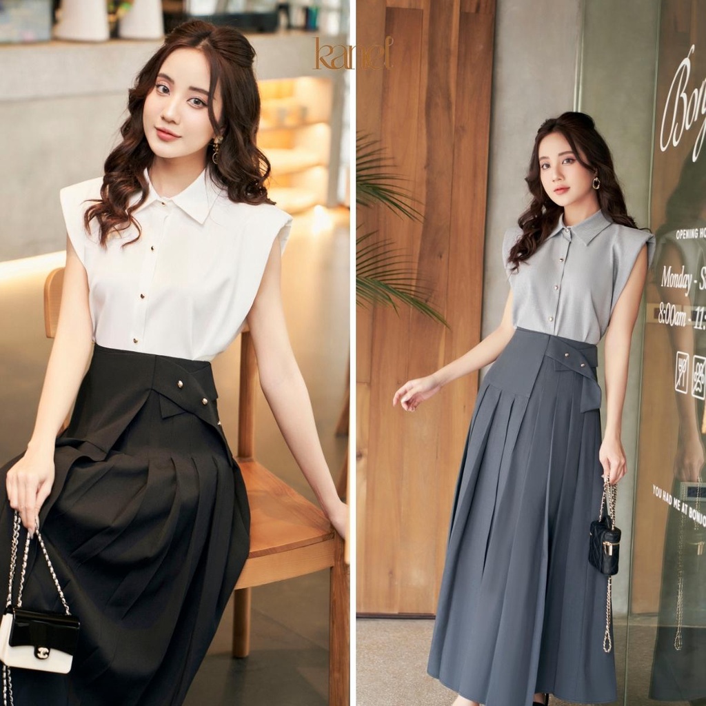 Áo sơ mi KANEL sát nách, có đệm vai - A1638