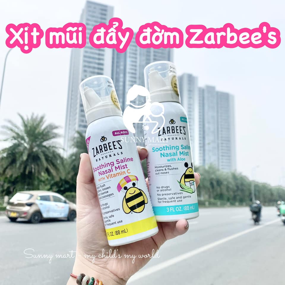 Xịt mũi phun sương lô hội / vitamin C Zarbee Mỹ 88ml Zarbees / cho bé Zarbee's Naturals Soothing Saline Nasal Mist