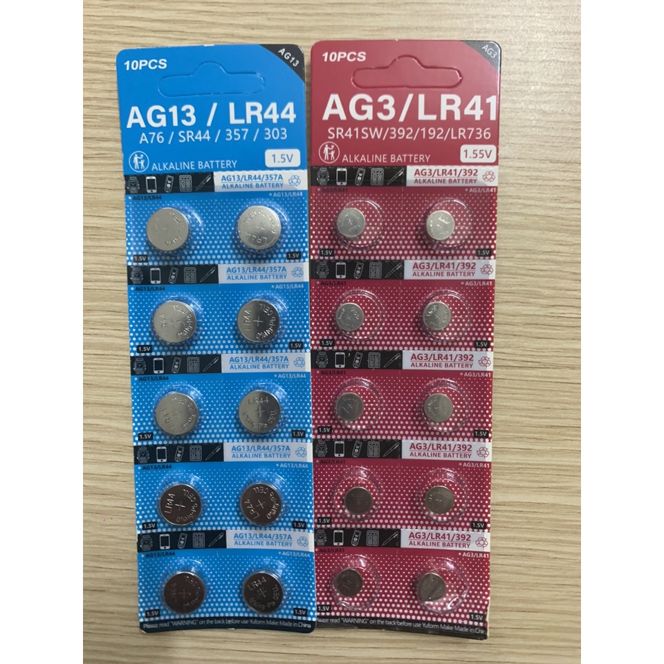 Vỉ 10 viên Pin Cúc Áo 🌻 LR44-AG13 / LR41-AG3 🌻 Pin đồng hồ điện tử, đồ chơi, máy trợ thính