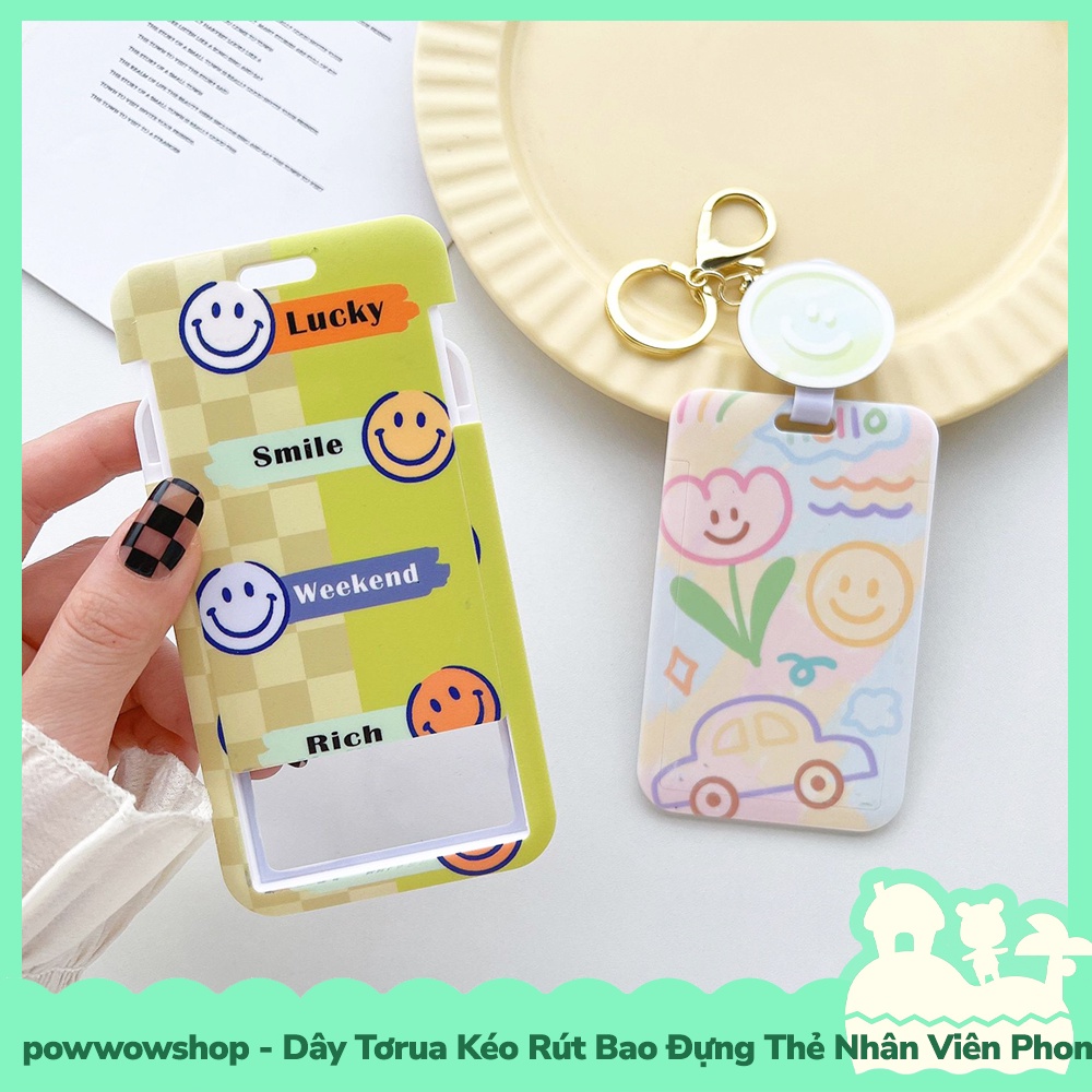 [Sẵn VN - Hỏa Tốc] Tơrua Dây Kéo Rút Bao Đựng Thẻ Nhân Viên Nhựa PC Phong Cách Smile Face