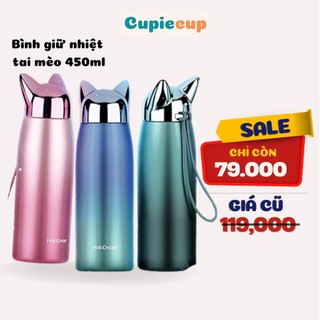  Bình Giữ Nhiệt 12h 450ml Inox 304 Tai Mèo Có Quai Cầm Màu Ombre Thời Trang J2209
