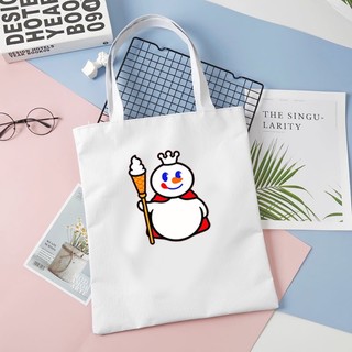 Túi tote vải đen trắng in hình Tuyết Vương Mixue SnowKing đáng yêu chibi tiện lợi thời trang đeo vai