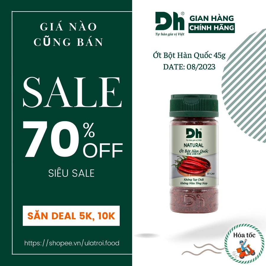 Ớt Bột Hàn Quốc 45g Natural DH Foods Food Chế Biến Món Ăn Bếp Ulatroi Ớt Chỉ Thiên Ớt Kim Chi