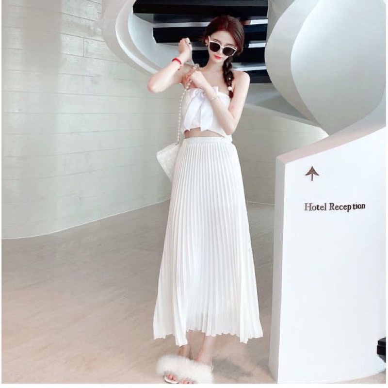 Chân Váy Midi Xếp Ly Dáng Dài Xoè Quạt Hàng QC Cao Cấp(Ảnh shop chụp)