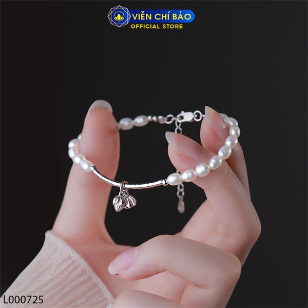 Lắc tay bạc nữ trái châu charm hoa sen chất liệu bạc Ý 925 thời trang phụ kiện trang sức Viễn Chí Bảo L000725