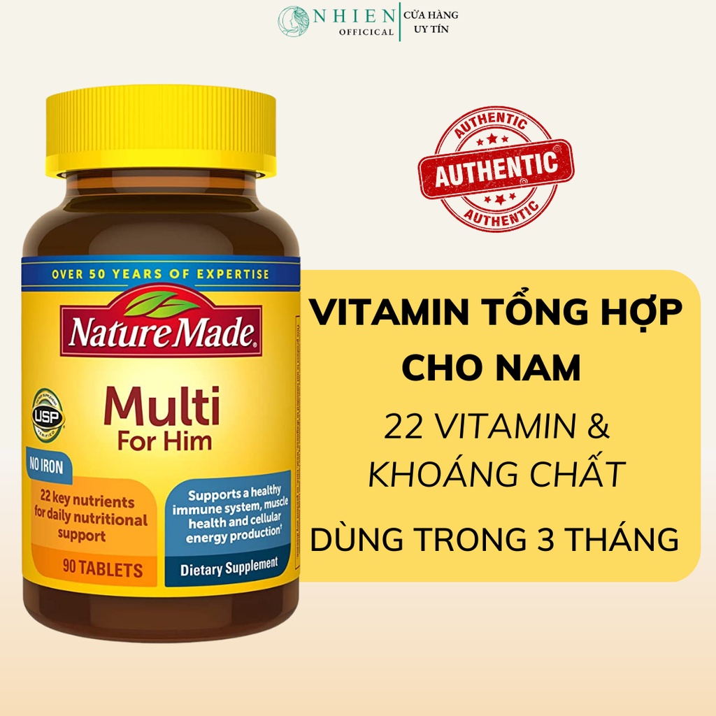 Viên uống Vitamin tổng hợp cho nam Multi for him Nature made 90 viên tăng cường sức khỏe toàn diện cho nam giới