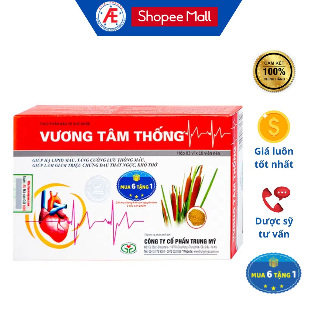 Vương Tâm Thống giúp giảm nguy cơ khó thở, loạn nhịp, tai biến mạch máu, suy tim ở người hẹp, hở van tim Hộp 30 Viên