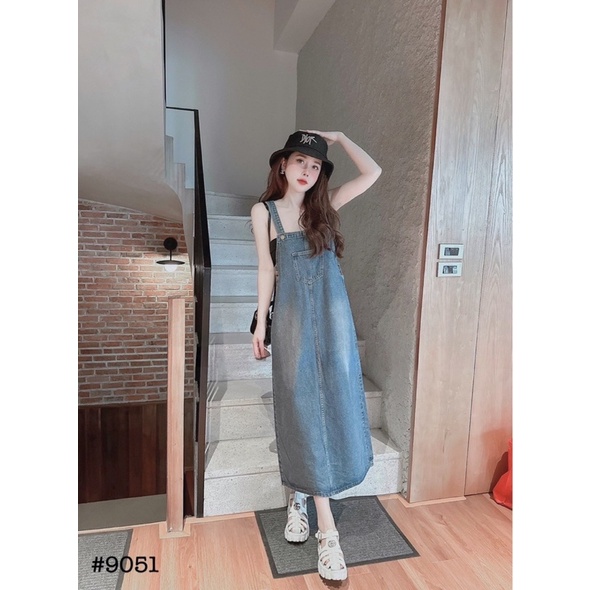 Váy yếm bò jeans dáng xuông dài hàng QCL1