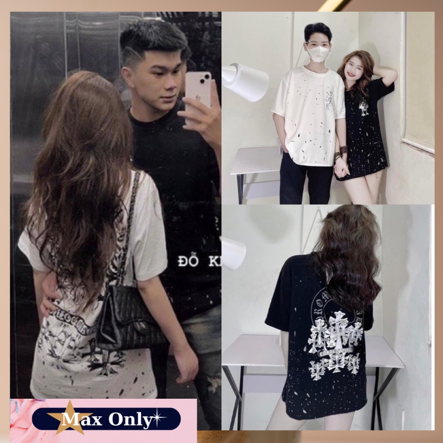 Áo thun tay lỡ họa tiết hình thánh giá phối vẩy sơn from rộng cho nam,nữ freesize