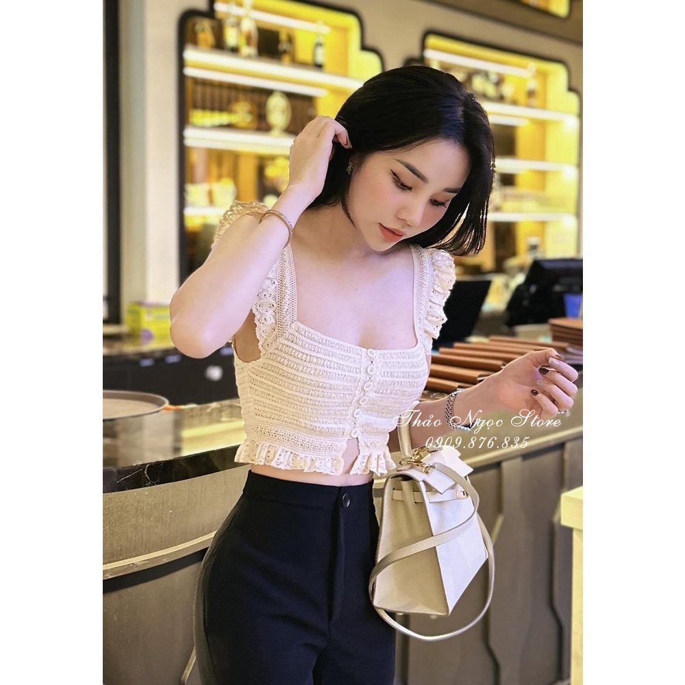 Áo ren viền bèo form croptop hàng QC!
