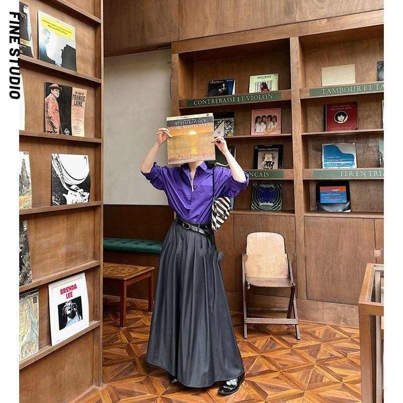 Chân Váy Xếp Ly Dài Tới Mắt Cá Chân Eo Cao Màu Xám Phong Cách Mới Dành Cho Bạn Nữ Studio