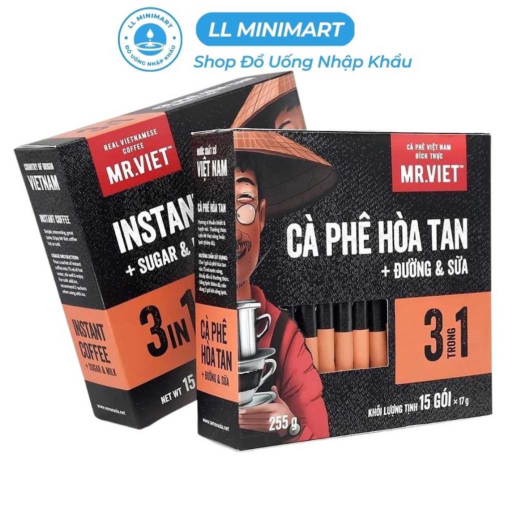 Cà Phê Hòa Tan MR.VIỆT Cappuccino/Đen/4/3/2 IN 1 Đủ Vị Hộp 240G