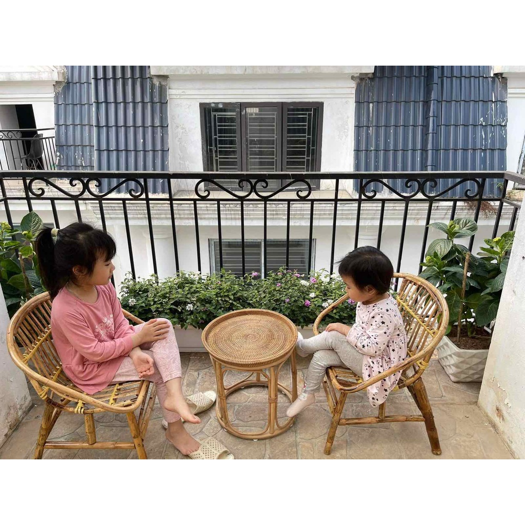 Bàn song mây kèm khay vintage