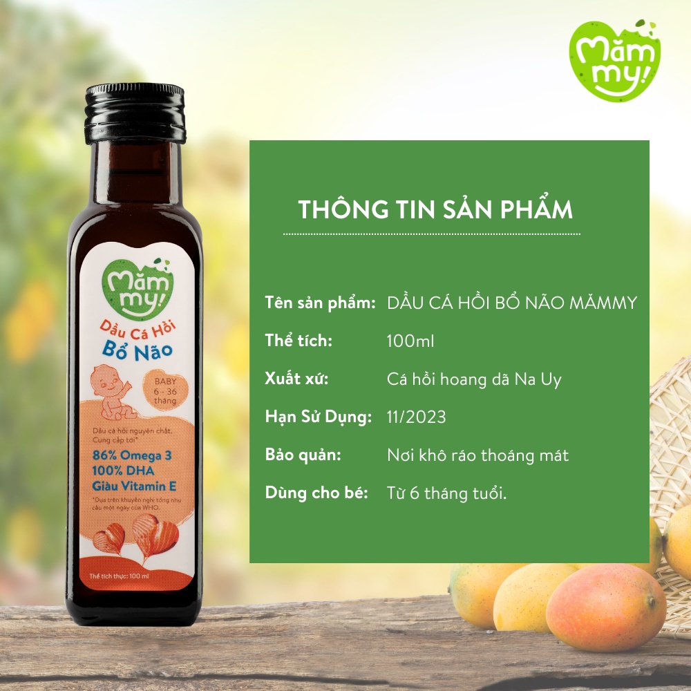 Dầu ăn dặm bổ não Mămmy chai 100ml, dầu cá hồi, dầu hạt lanh, dầu Olive bổ sung DHA, Omega-3 cho bé từ 6 tháng