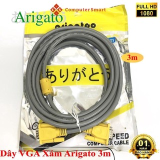 Dây vga, cáp tín hiệu VGA 3m Arigato 2 đầu đực chính hãng, Chống Nhiễu. truyền tín hiệu tốc độ cao