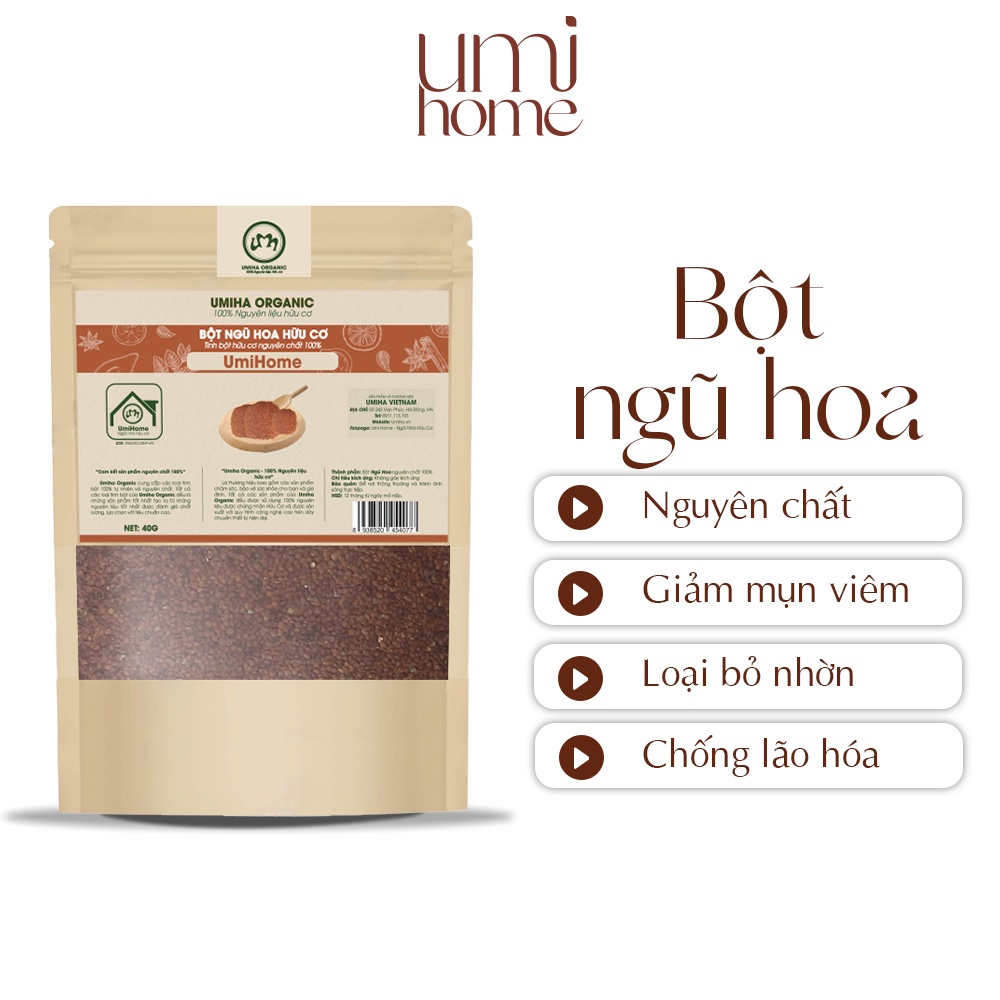 Bột Ngũ Hoa hữu cơ UMIHOME nguyên chất 40g đắp mặt nạ ngừa mụn, mờ thâm, dưỡng da trắng mịn, se khít chân lông