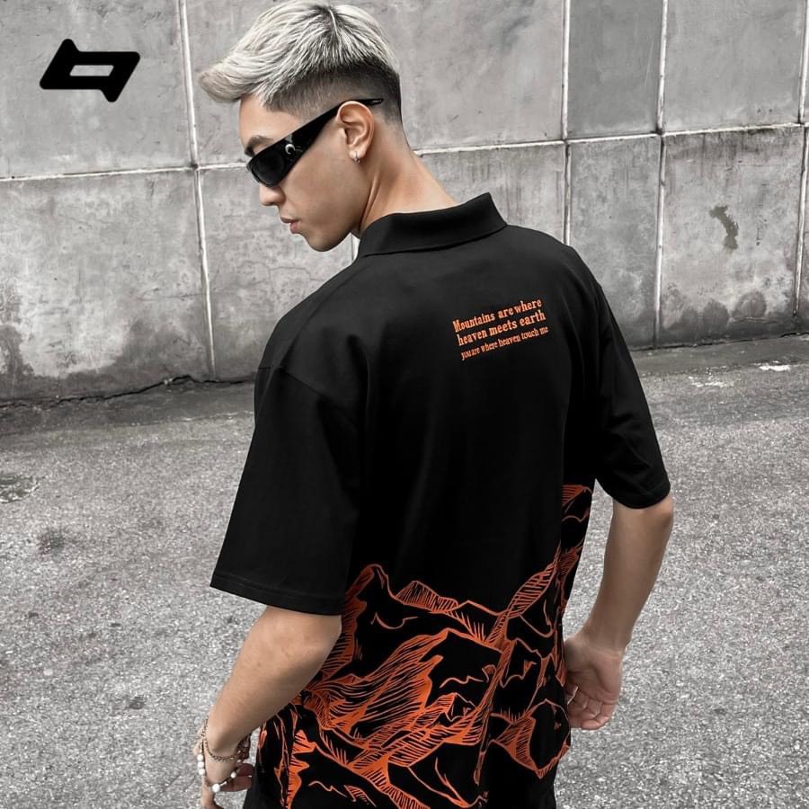 Áo polo local brand By Unispace tay lỡ form rộng unisex nam nữ cotton Mountains - ANO2023