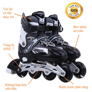   TẶNG CÁNH HOẶC B.H MỎNG  Giày Patin KID Sport cho bé từ 3 đến 12 tuổi bánh phát sáng điều chỉnh size to nhỏ 