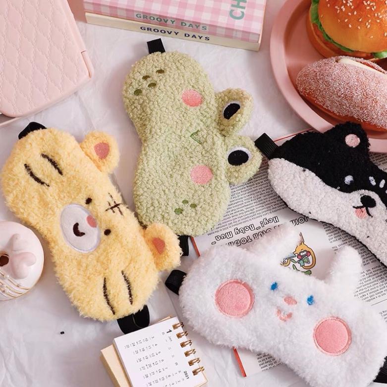 Bịt mắt ngủ vải bông hoạ tiết hoạt hình kèm túi gel