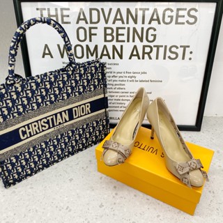 [TRANG MEEY] Giày cao gót LV da bóng tag nơ