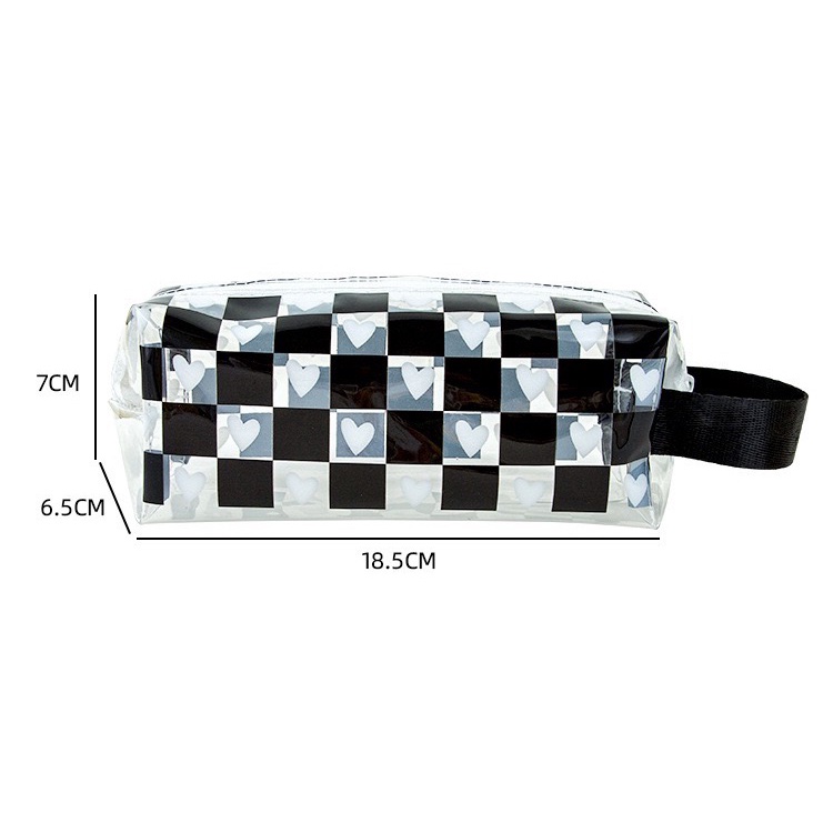 Túi Đựng Bút Chất Liệu PVC Trong Suốt Hoạ Tiết Caro Nhiều Hình Dễ Thương, Sức Chứa Lớn