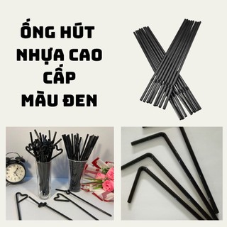 [50 Chiếc] ống hút nhựa đầu cong màu đen phi 6 hàng tiện lợi