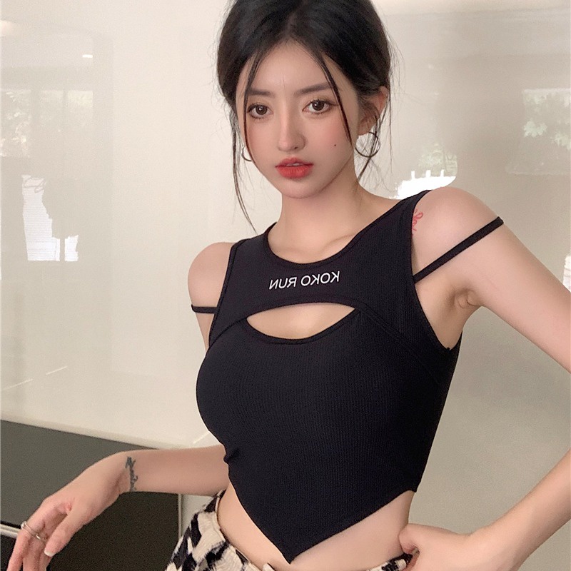 Lalisas Áo Croptop Hai Dây Lệch Tà Quyến Rũ Thời Trang Phong Cách Hàn Quốc Dành Cho Nữ