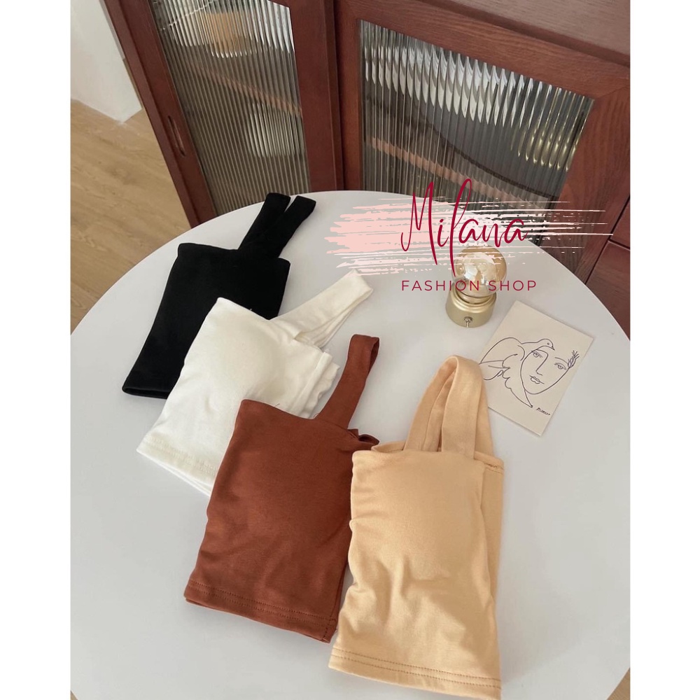 Áo hai dây , áo 2 dây nữ croptop có mút ngực chất Zip cao cấp co dãn 4 chiều màu đen màu trắng nâu thể thao Milana