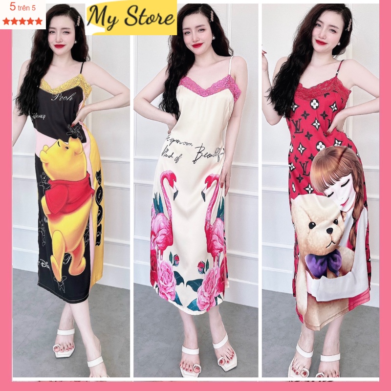 Váy ngủ 2 dây lụa latin siêu mịn mềm mát freesize dưới 65kg MY STORE | BigBuy360 - bigbuy360.vn