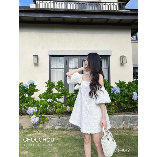 Đầm suông bẹt vai bông xù 2 lớp siêu đẹp hàng chuẩn-pl29