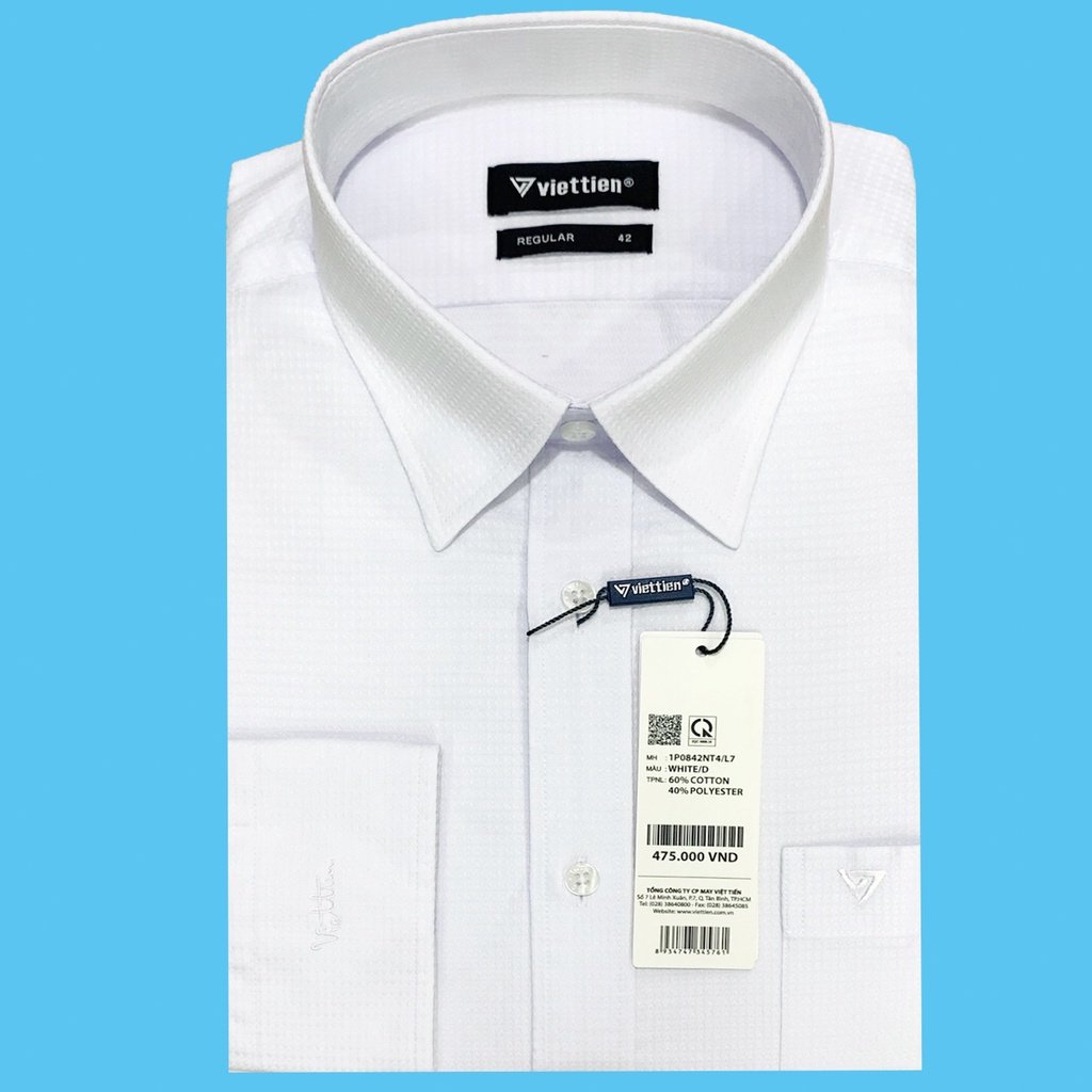 Viettien - Áo sơ mi nam dài tay màu trắng điểm nổi vạt bầu 1P0842 regular
