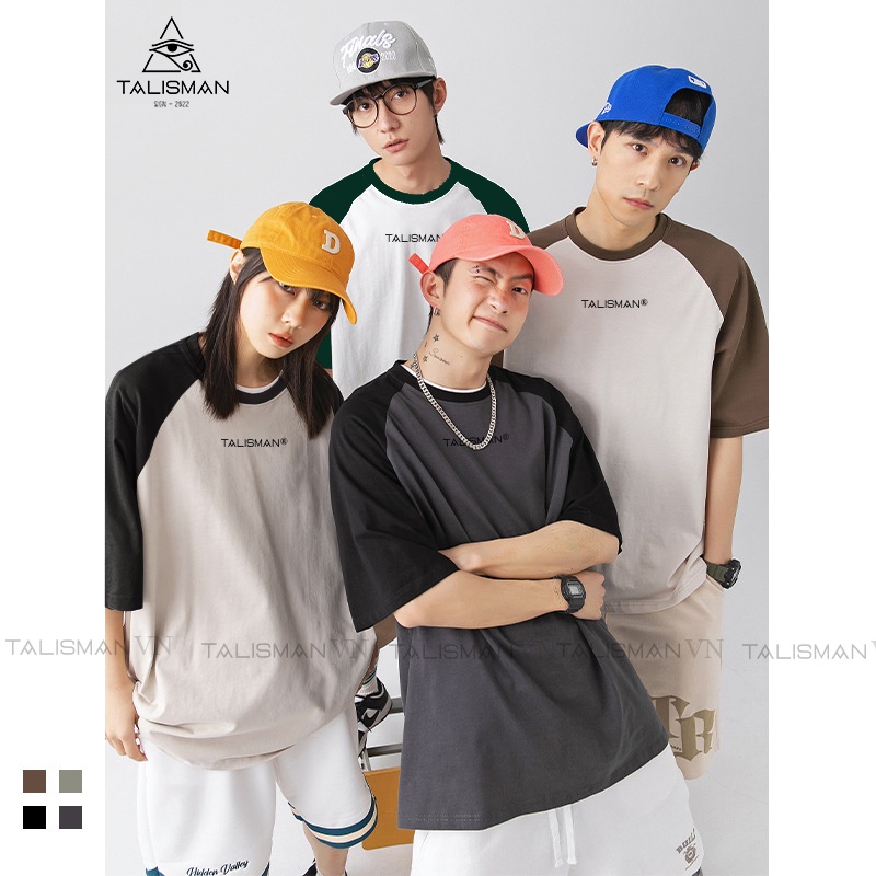 Áo raglan, áo thun phối tay TALISMAN unisex in logo chữ cao su