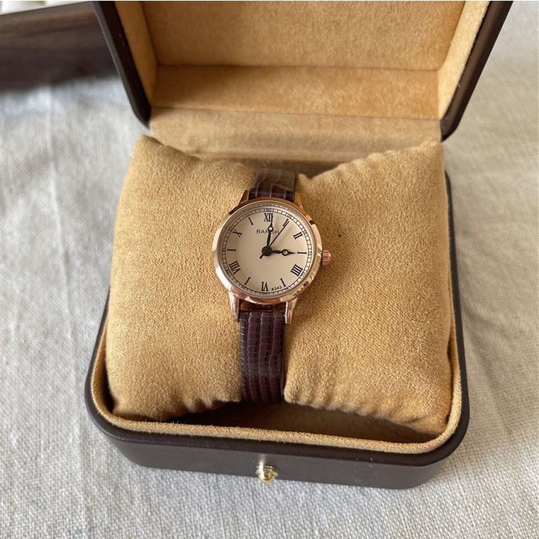 Đồng hồ nữ thời trang vintage BARSH mặt tròn nhỏ dây da mềm ôm tay phong cách Hàn Quốc Laxy Watch