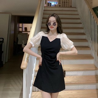 Đầm đen phối trắng nhúng eo (kèm hình thật)
