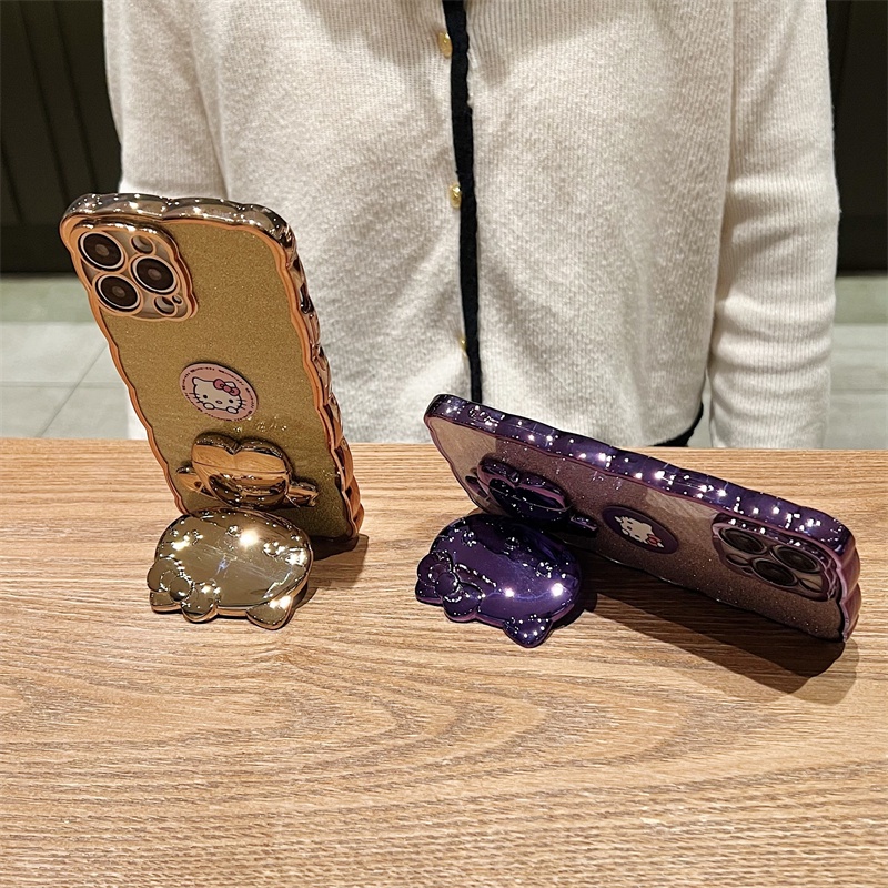 Ốp Điện Thoại Kèm Giá Đỡ Hình Mèo Hello Kitty Dễ Thương Cho iPhone 11 12 13 14 Pro Max 7 8 14 Plus