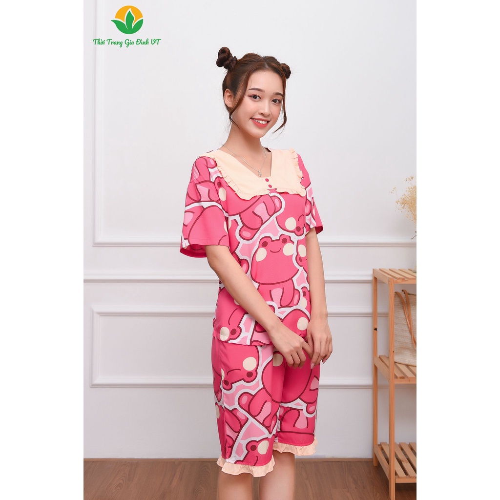 Bộ mặc nhà nữ mùa hè Việt Thắng, quần lửng, áo cộc tay, chất liệu lanh tole - B06.2303